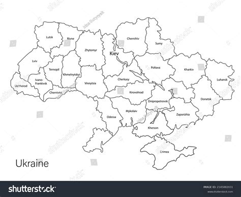 Outline Map Ukraine Regions On White Stock Vector (Royalty Free ...