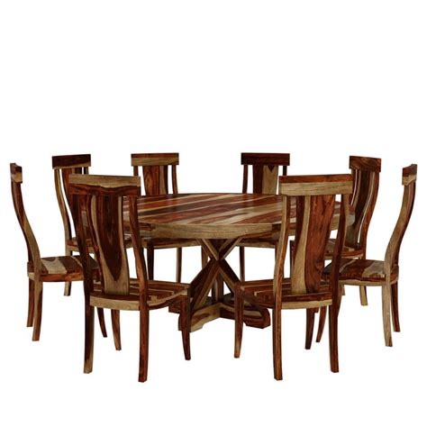 Bedford X Pedestal Rustic 72" Round Dining Table With 8 Chairs Set Rustic Round Dining Table ...