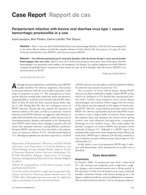 (PDF) Periparturient infection with bovine viral diarrhea virus type 1 causes hemorrhagic ...