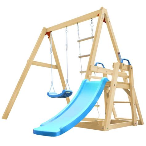 TIRAMISUBEST Outdoor Wooden Swing Set with Slide for Toddlers SWXY000062AAP - The Home Depot