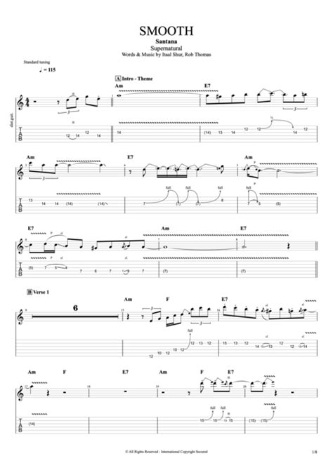 Smooth by Santana - Full Score Guitar Pro Tab | mySongBook.com