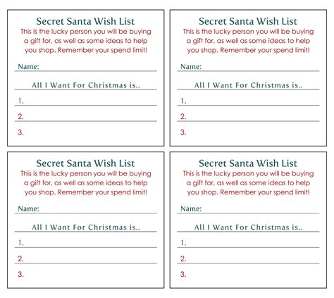 Secret Santa Template Wishlist