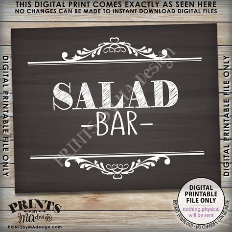 Salad Bar Sign, Wedding Menu, Graduation Party, Retirement Party, PRINTABLE 8x10” Chalkboard ...