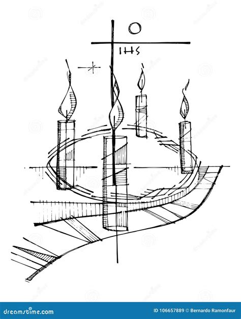 Advent Crown, Candles and Religious Christian Cross Stock Vector ...