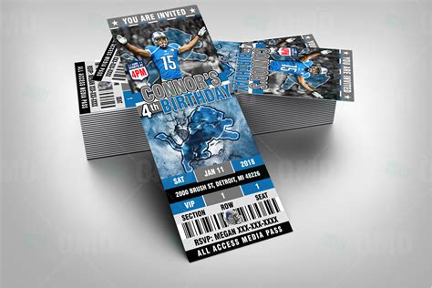 Detroit Lions Ticket Style Sports Party Invitations – Sports Invites