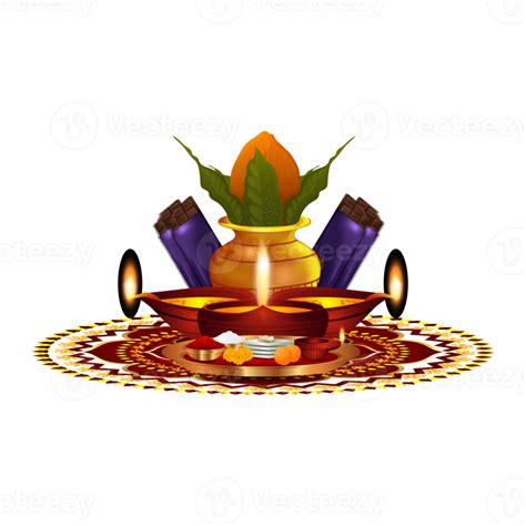 Illustration diwali diya, thali, and kalash 11906155 PNG