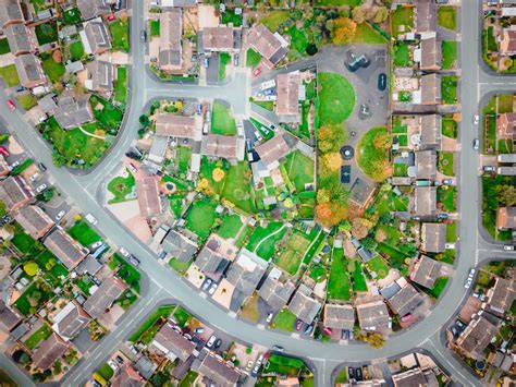 Satellite image style aerial view of homes on an English housing estate ...