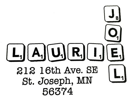 We're loving this cute scrabble themed custom address stamp designed by St. Cloud Stamp & Sign ...