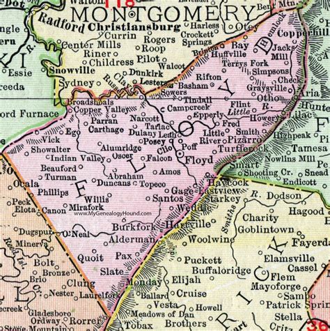 Floyd County, Virginia, Map, 1911, Rand McNally, Topeco, Falcon, Narcott, Jacks Mill, Quoit ...