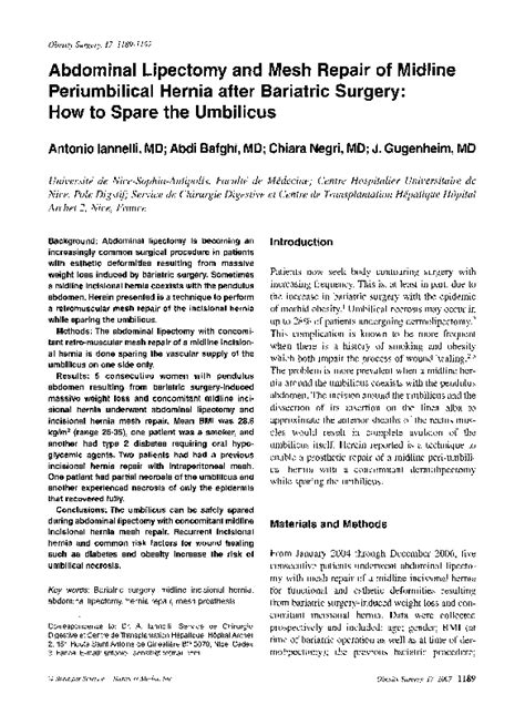 (PDF) Abdominal lipectomy and mesh repair of midline periumbilical ...