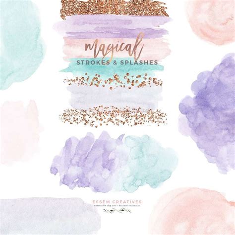 Watercolor Brush Strokes Clipart, Rose Gold Glitter Splash Paint Splatter with Transparent ...