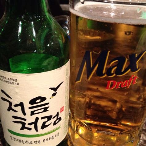 korean famous hard liquor named "soju" and draft beer