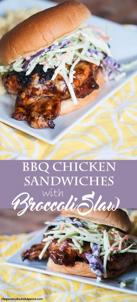 BBQ Chicken Sandwiches with Broccoli Slaw - Meg's Everyday Indulgence