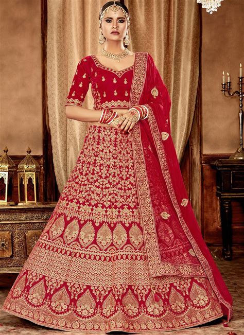 Red color Velvet Indian Bridal Lehenga choli 4428