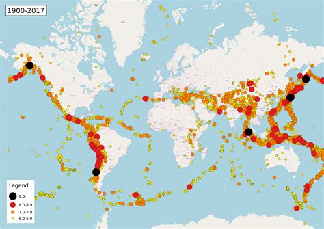 Map of Earthquakes 1900-2017 : r/MapPorn