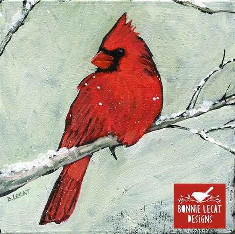 Original Acrylic Painting - Winter Cardinal by Bonnie Lecat