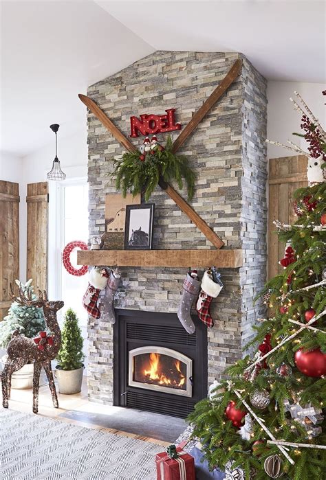 31 Rustic Stone Fireplace with Christmas decor - homeridian.com | Christmas fireplace decor ...