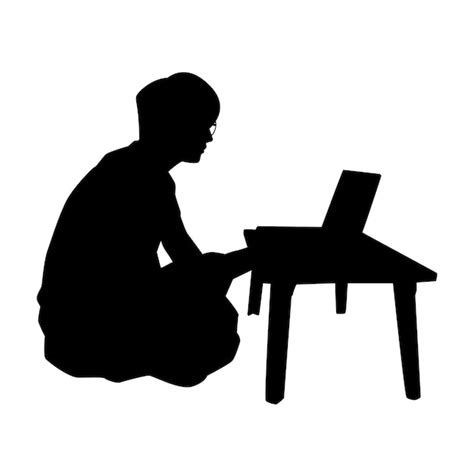 Premium Vector | A boy is sitting with computer notebook silhouette vector on white people and ...