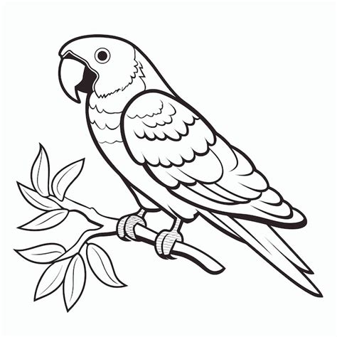 Hand drawn Parrot outline illustration Black and white coloring book or page for children ...