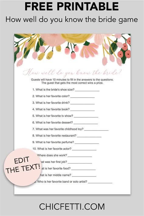 How Well Do You Know the Bride Printable Bridal Shower Game (Whimsical Botanical) - Chicfetti ...