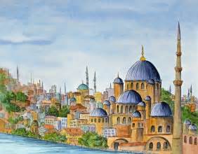 The Blue Mosque In Istanbul Turkey Painting by Bonnie Sue Schwartz