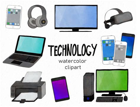 Technology Clip Art Watercolor Technology Phone Clipart - Etsy UK