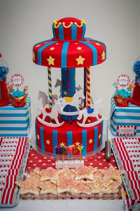 Circus + Carnival Themed First Birthday Party | Carnival themed cakes ...