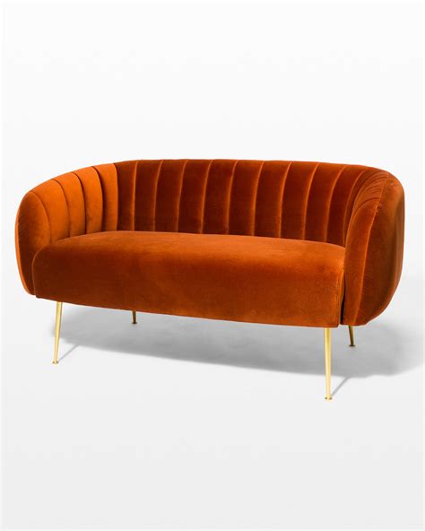 CO065 Vivian Rust Velvet Loveseat Prop Rental | ACME Brooklyn