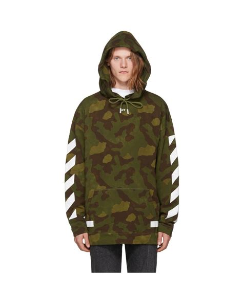 Off-White c/o Virgil Abloh Green Camo Diagonal Arrows Over Hoodie in ...