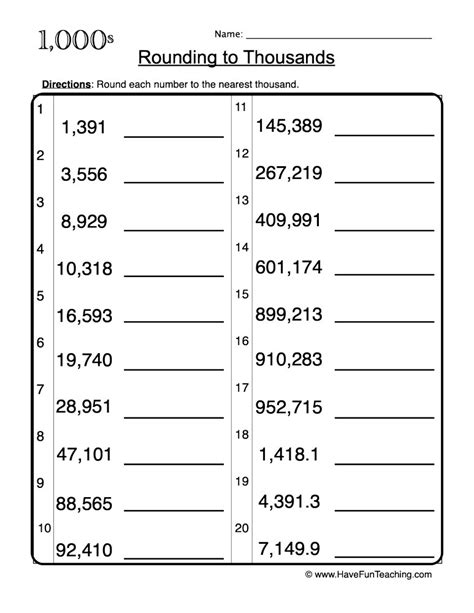 Rounding To The Thousands Place Worksheets