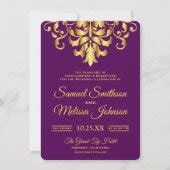 Elegant Purple Gold Damask Wedding Invitation | Zazzle