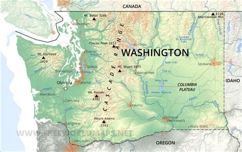 Physical map of Washington