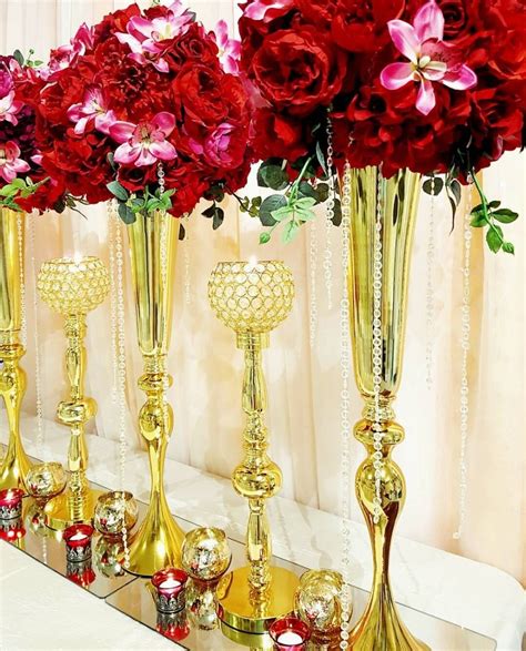 72cm Tall Gold or silver Tabletop Vase Metal Flower Vase Table Centerpiece For Mariage Metal ...