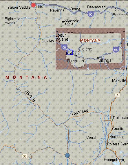 Map for Rock Creek, Montana, white water, Middle and West Fork confluence to Clark Fork River