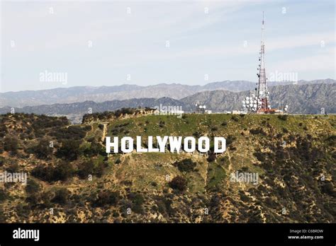 Aerial view of the Hollywood sign above Hollywood. Los Angeles ...