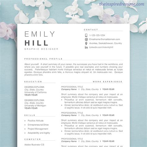 Simple Resume Template for Word & Mac Pages - Professional Resume Bundle, Resume and Cover ...