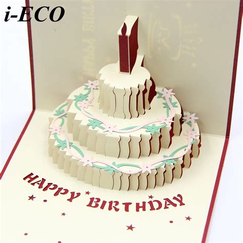 1PC DIY Happy Birthday Cards 3D Birthday Cake Laser Cut Folding ...