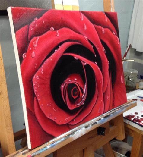 Red rose oil painting impression art, valentine gift 14x16 | aftcra