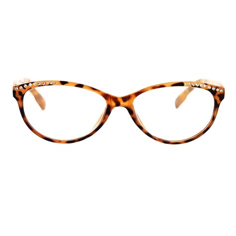 Womens Rhinestone Narrow Oval Plastic Cat Eye Reading Glasses Tortoise +2.5 - Fashion