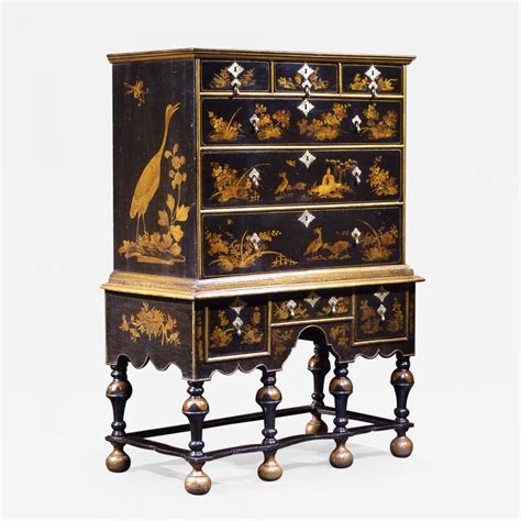 Japanned / Japanning - A William & Mary Black-Japanned Chest on Stand