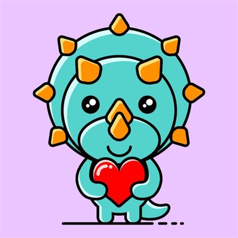 Premium Vector | Cute Kawaii Triceratops With Love Symbol