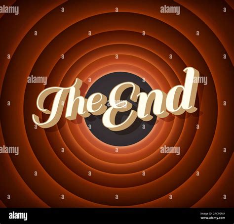 End screen, movie cinema film circle background. Retro movie ending screen vector round frame ...