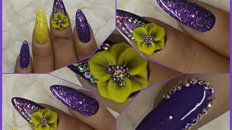 Purple yellow 3D gel nail art with Venalisa - YouTube