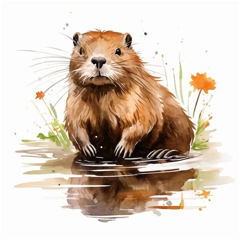 Premium AI Image | there is a watercolor painting of a beaver sitting ...