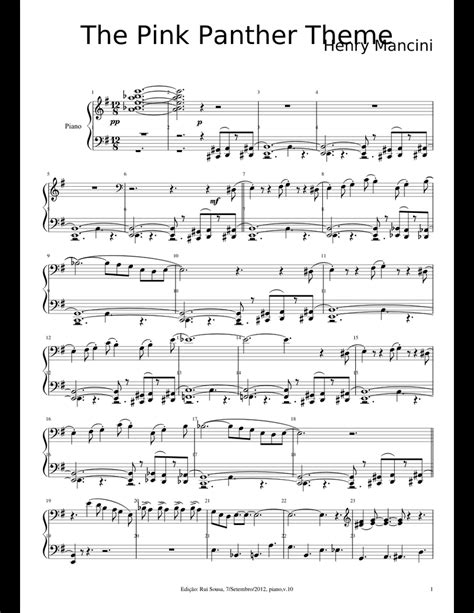 The Pink Panther Theme - Henry Mancini - Complete song, piano sheet music download free in PDF ...