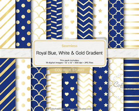 Royal Blue White & Gold digital paper white and gold blue | Etsy