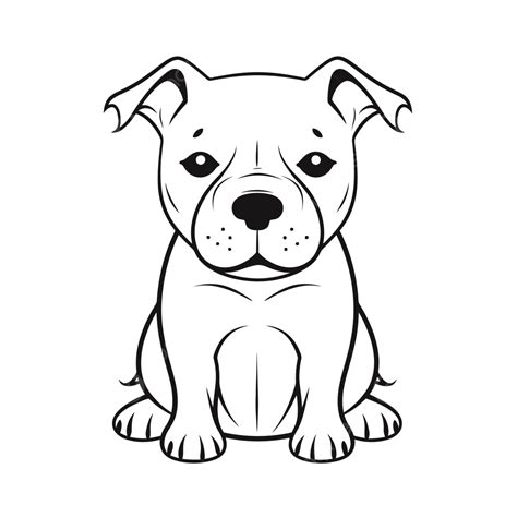 Dog Illustration Cute Pitbull Dog Drawing On White Background Outline ...