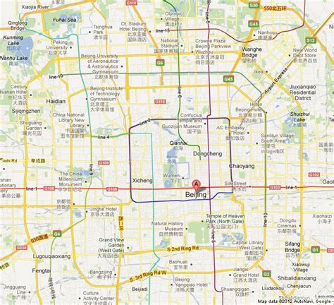 Imperial Palaces on map of Beijing