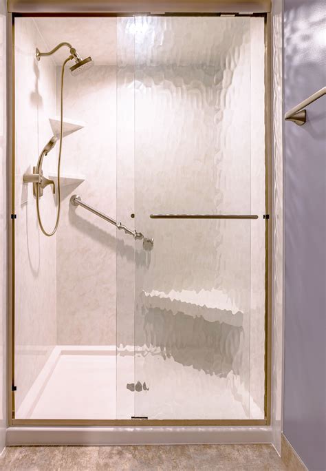 Re-Bath DuraBath Acrylic walk-in shower in white #marble. #ADA corner bench with grab bar and ...