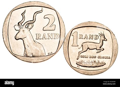 South African coins - one and two Rand Stock Photo - Alamy